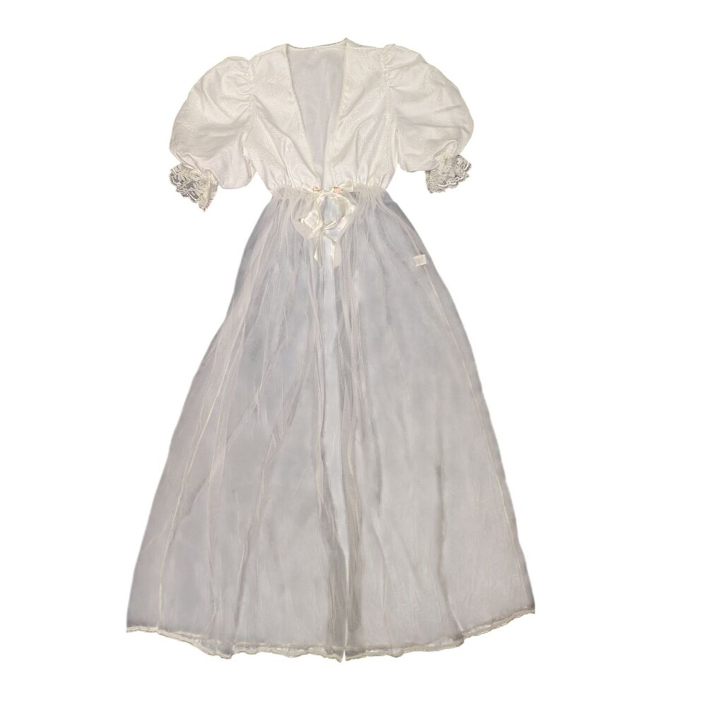 Vintage TOSCA Sheer Chiffon Long Gown Peignoir Lace Babydoll Small White 60's